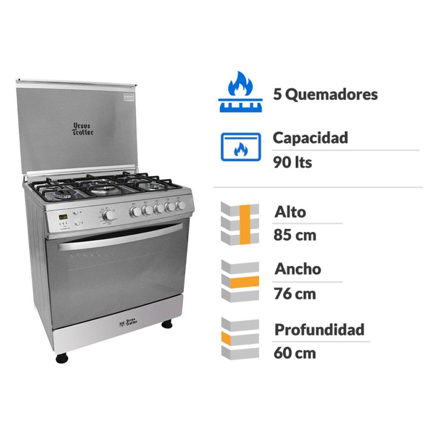 Cocina A Gas Ursus Trotter UT EURO80 PR / 5 Quemadores image number 1.0